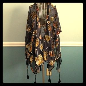 Sheer Black and Velvet Floral Kimono / Cover Up